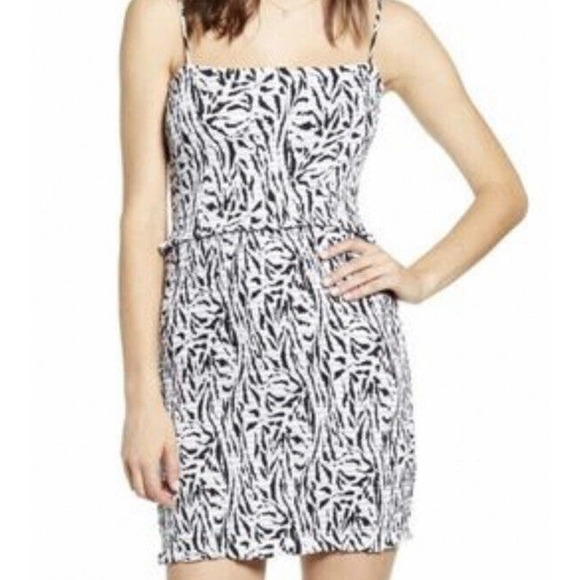 AFRM Isla Smocked Mini Dress XL Zebra Print Spaghetti Strap NEW - Picture 1 of 6